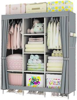 Dulap textil pentru haine cu 3 compartimente si spatiu pentru haine lungi