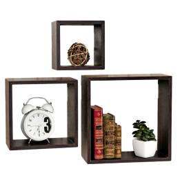 Etajera din lemn, 3 bucati, maro, 23x9x23 cm