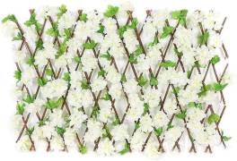 Gard viu artificial cu flori, extensibil, vesnic verde, 120 cm x240 cm
