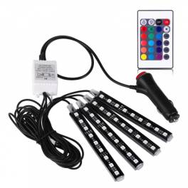 Lumini ambientale auto kit interior led rgb cu telecomanda, 9 led
