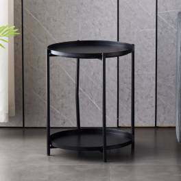 Măsuță rotundă pentru cafea, din metal, 2 nivele, 42 x 52 cm, negru