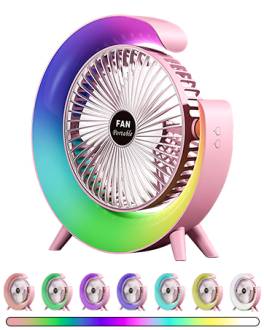 Mini ventilator birou rotund cu led rgb, 3 viteze, usb
