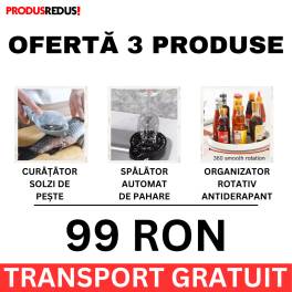 Pachet curatare : dispozitiv curatat peste, dispozitiv spalat pahare, organizator tip tava rotativa