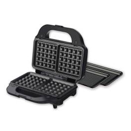 Sandwich maker heinner sm-2h900bks, 900 w, placi xl, 2 placi detasabile antiadezive: waffle, grill, negru/rosu