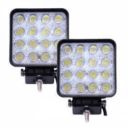 Set 2 proiectoare led auto 4 inch patrat, offroad 48w, avand 16 led*3w si 3800 lm