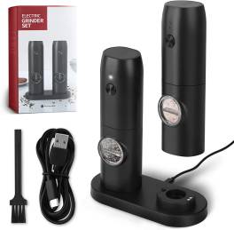 Set 2 rasnite electrice pentru sare, piper sau condimente, indicator led, finisaj mat