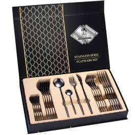 Set de tacamuri inox 24 piese 6 persoane culoare negru lucios