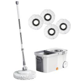Set mop rotativ 360° cu găleată inox, 4 rezerve, sistem evacuare