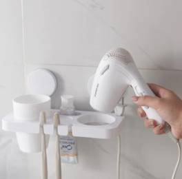 Suport baie pentru uscatorul de par, periute de dinti si pahar