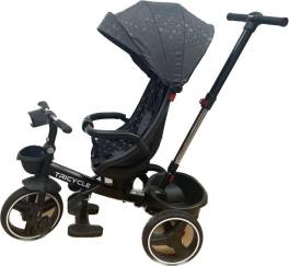 Tricicleta cu pozitie de somn, scaun reversibil, 8-36 luni cu 2 cosulete,culoare gri