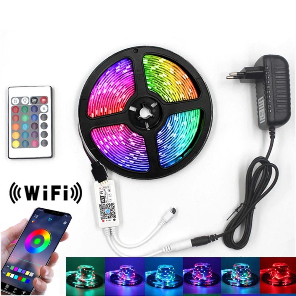 Banda led color rgb, 10 m, bluetooth control app, telecomanda, sincronizare muzicala, 16 milioane de culori