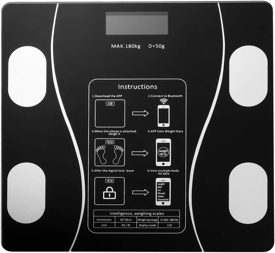 Cantar corporal digital cu ecran iluminat, aplicatie smart, bluetooth, termometru, compatibil android/ios, capacitate 180 kg