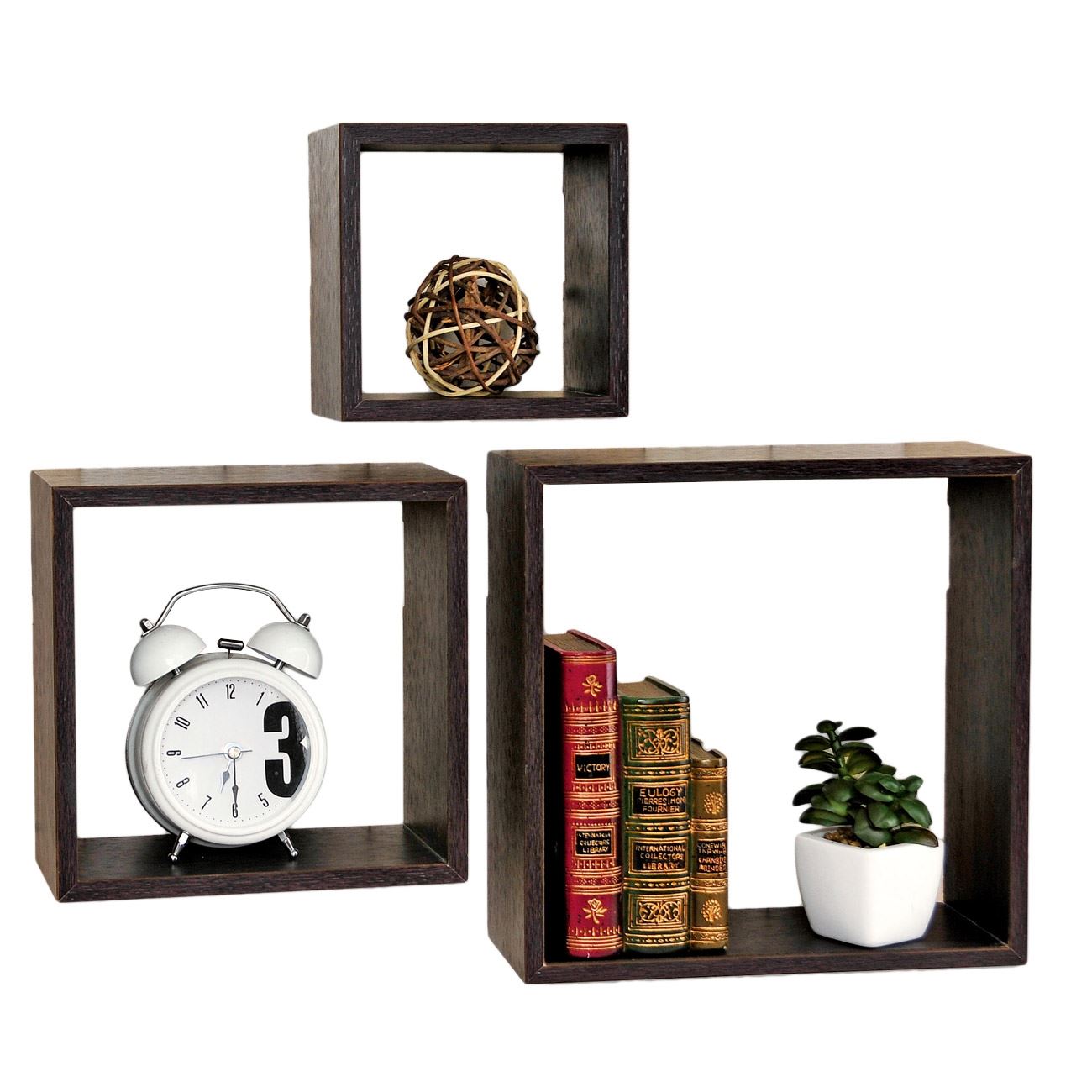 Etajera din lemn, 3 bucati, maro, 23x9x23 cm