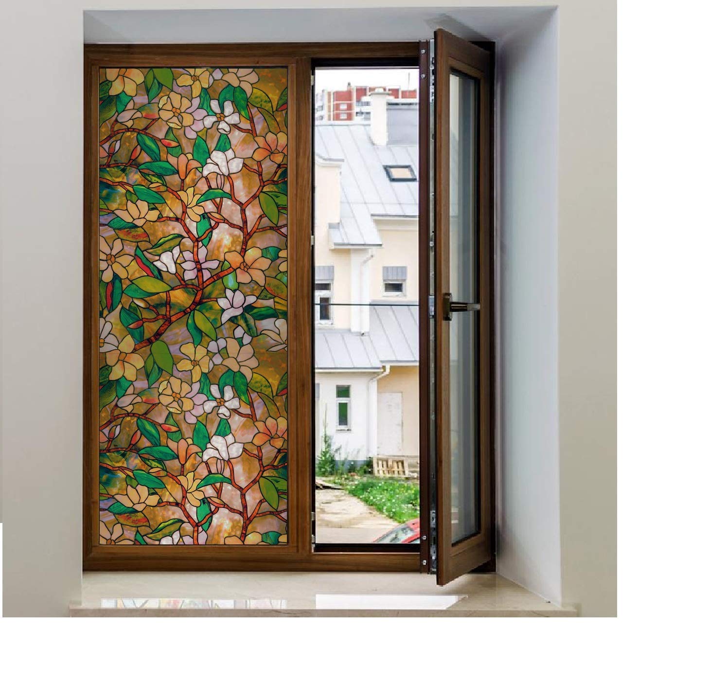 Folie geam vitrostatică autoadezivă, lucioasă, 45 x 300 cm, model floral