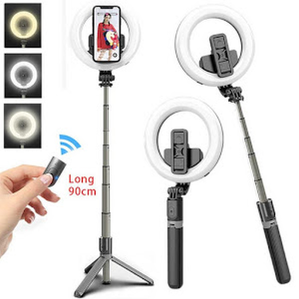 Inel trepied selfie stick bluetooth l07, portabil, led 5 inch, 90 cm