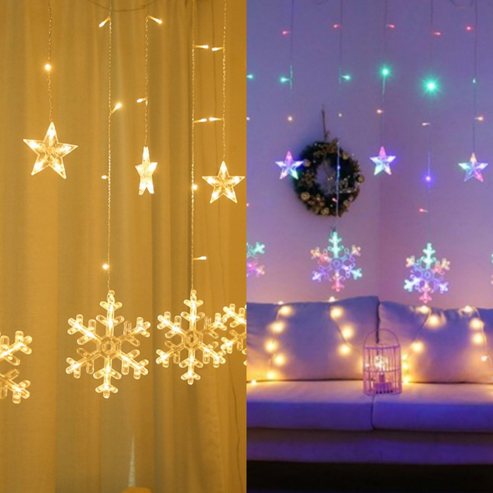 Instalatie 12 franjuri cu fulgi si stelute    3 x1  m