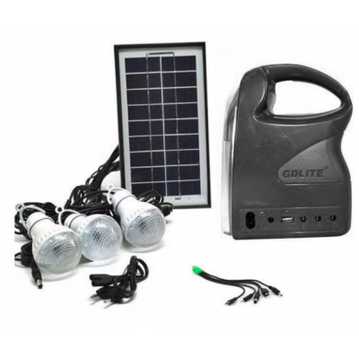Kit camping panou solar gdlite gd-7, 3 becuri, lanterna inclusa + usb incarcare