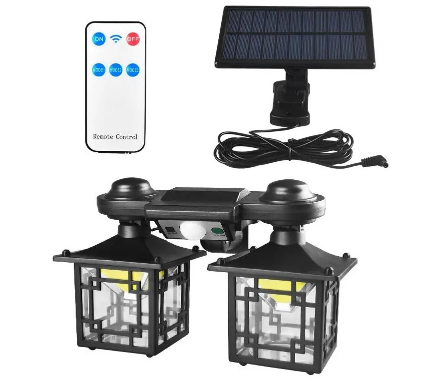 Lampa solara dubla pentru perete cu senzor de miscare si telecomanda jd-2219a