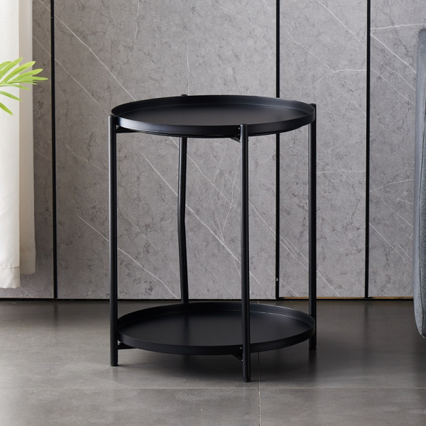 Măsuță rotundă pentru cafea, din metal, 2 nivele, 42 x 52 cm, negru