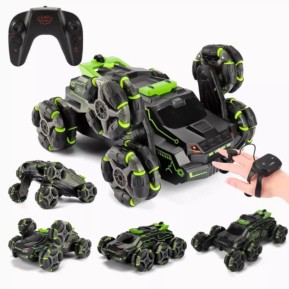 Masinuta de acrobatii cu sase roti si brate oscilante, controlata prin telecomanda si ceas