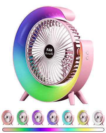 Mini ventilator birou rotund cu led rgb, 3 viteze, usb