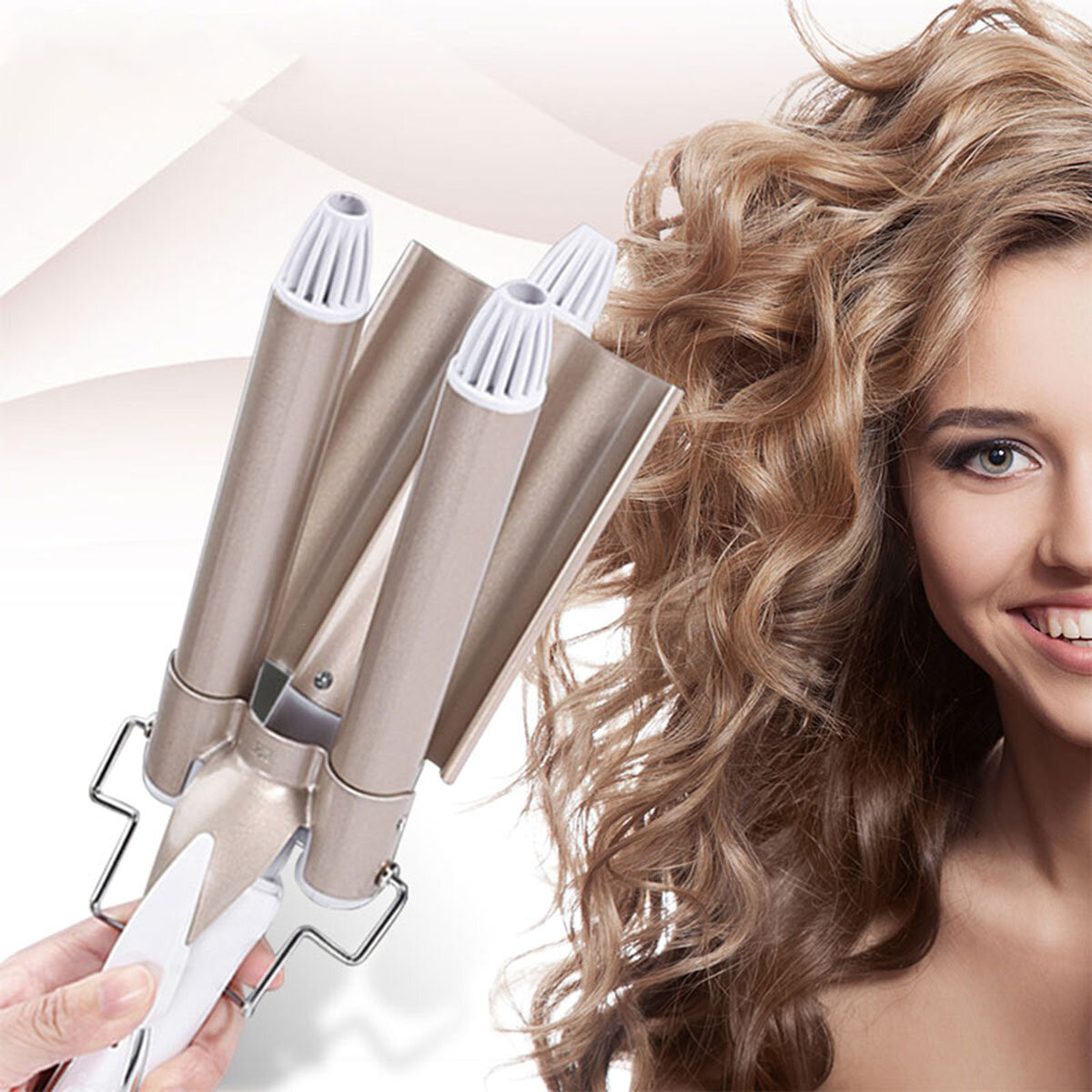 Ondulator profesional cu 3 elementi, kemei, km-1010, temperatura reglabila, 45w, auriu/alb