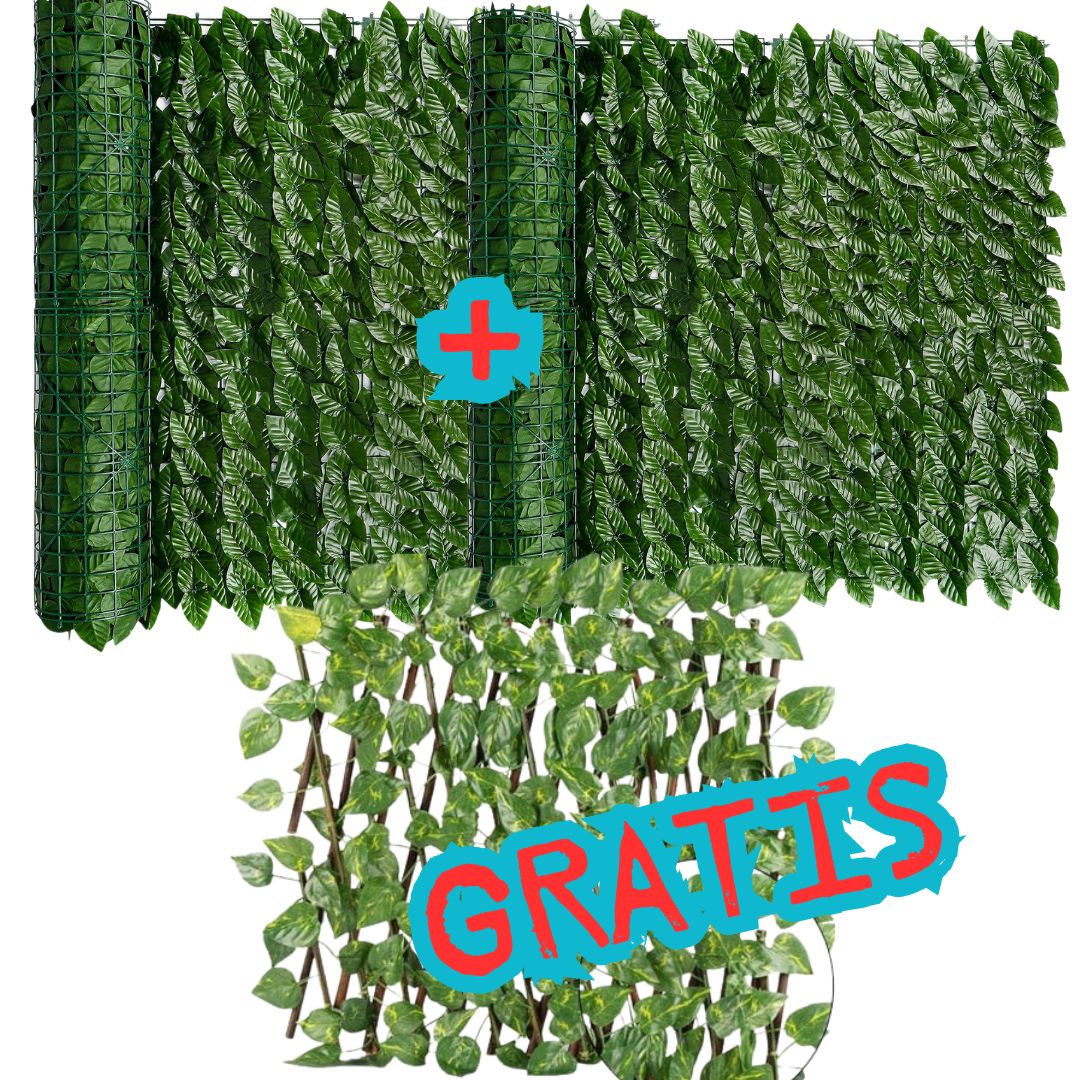 Pachet 2x gard artificial  cu frunze verzi  + panou extensibil cu frunze gratis