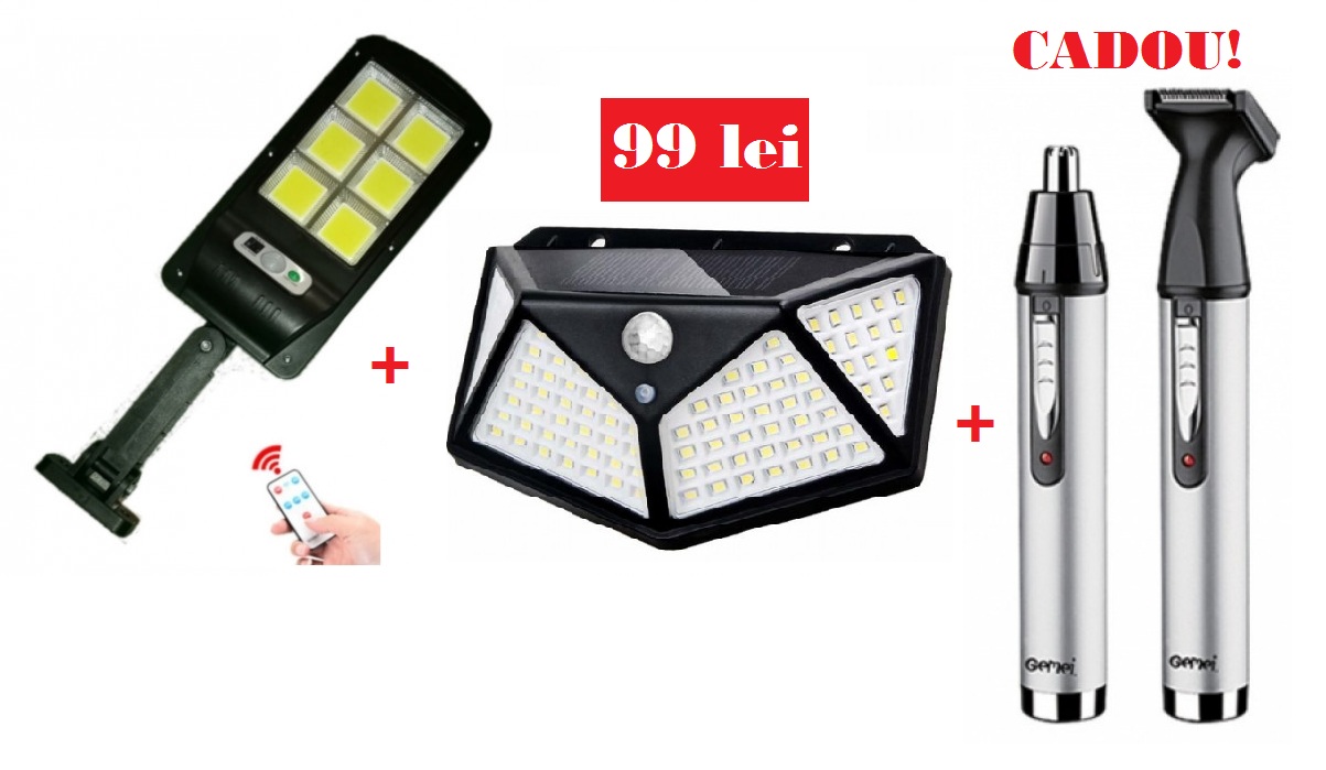 Pachet promotional! lampa stradala 30 w si lampa cu incarcare solara +trimmer pentru nas si urechi 2 in 1 cadou!