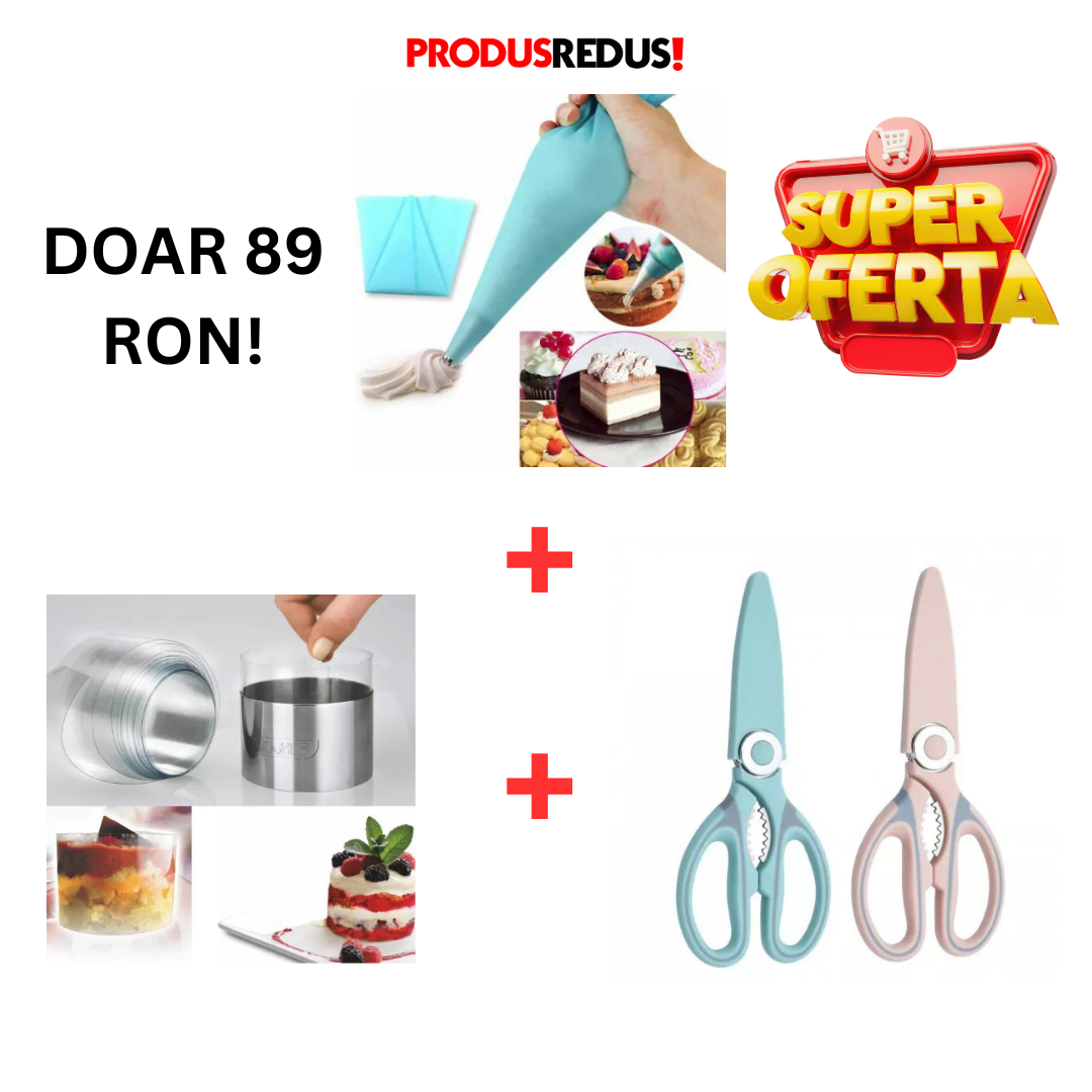 Pachet torturi cu stil : folie acetat,saculet pentru ornat, foarfeca multifunctionala