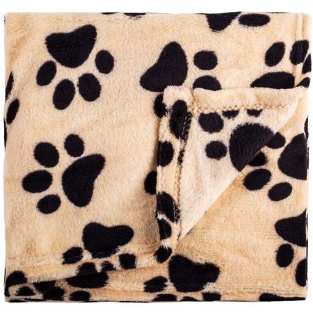 Patura pentru caini sau pisici, model maro cu imprimeu, practica, moale, pufoasa, -70x100 cm