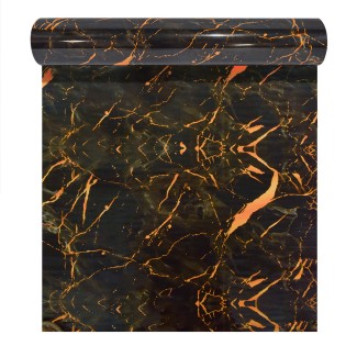Rola tapet autoadeziv pvc 60x300cm, model marmură negru-portocaliu