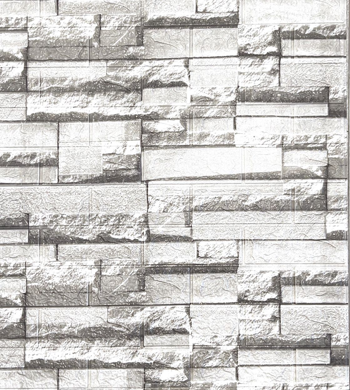 Set 10 buc tapet autoadeziv din spuma moale ,70x77 cm ,model piatra gri+alb