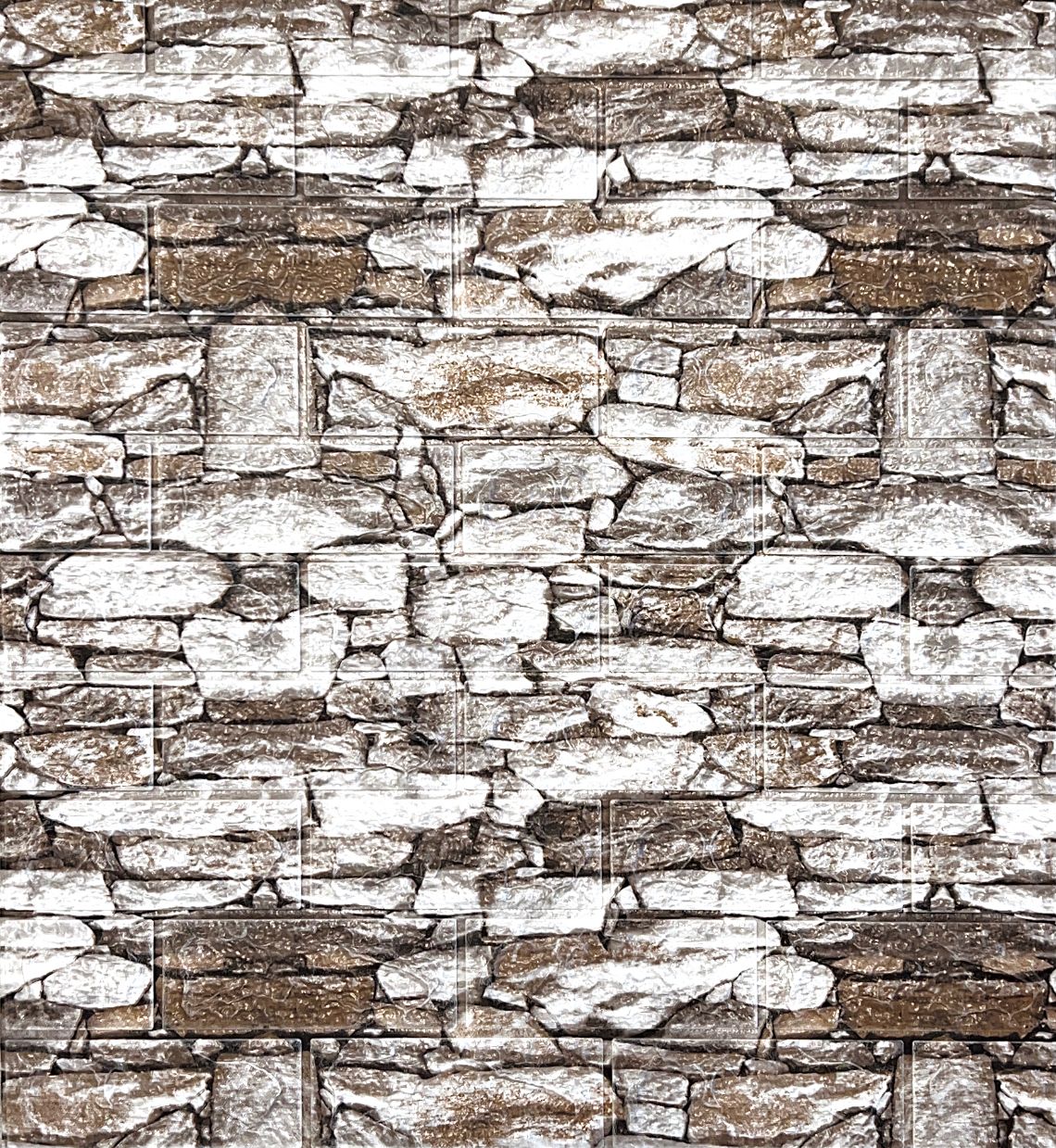 Set 10 buc tapet autoadeziv din spuma moale ,70x77 cm ,model pietre maro+crem