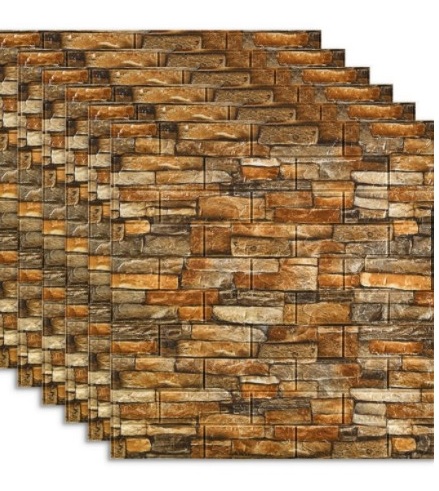 Set 10 buc tapet autoadeziv din spuma moale ,70x77 cm ,piatra maro
