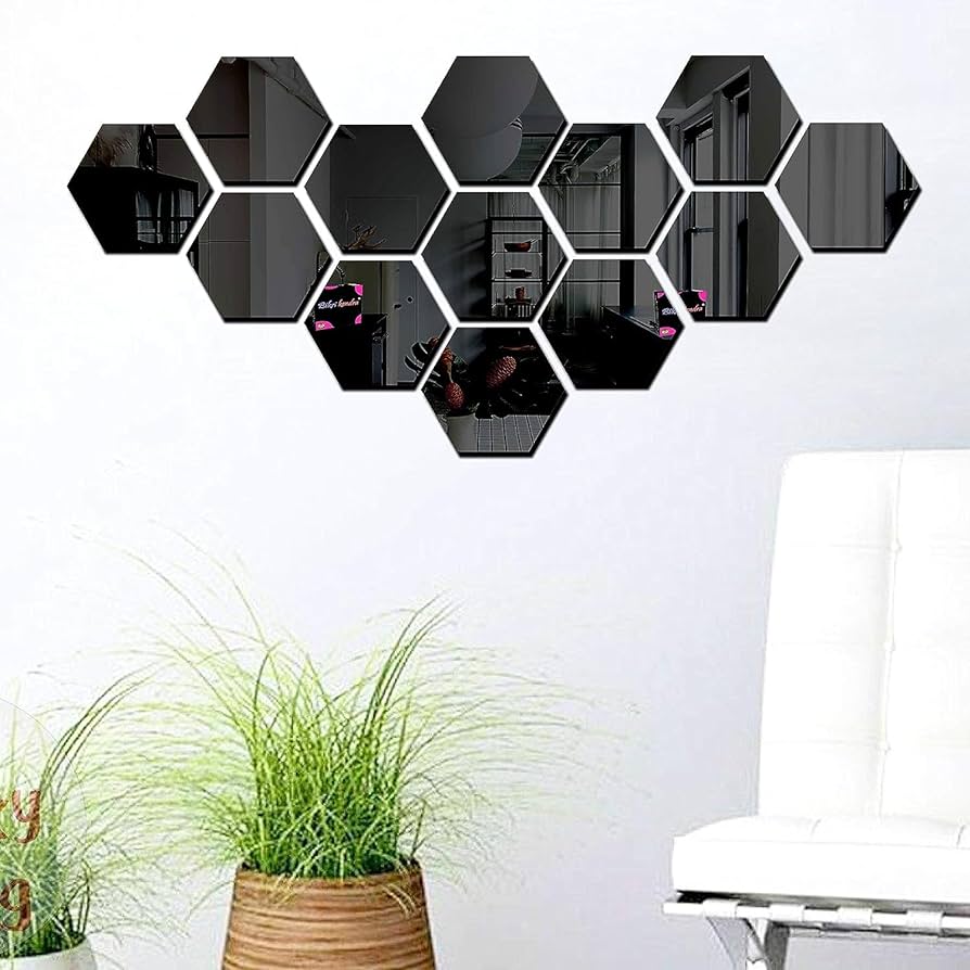 Set 10 oglinzi decorative hexagonale culoare neagra
