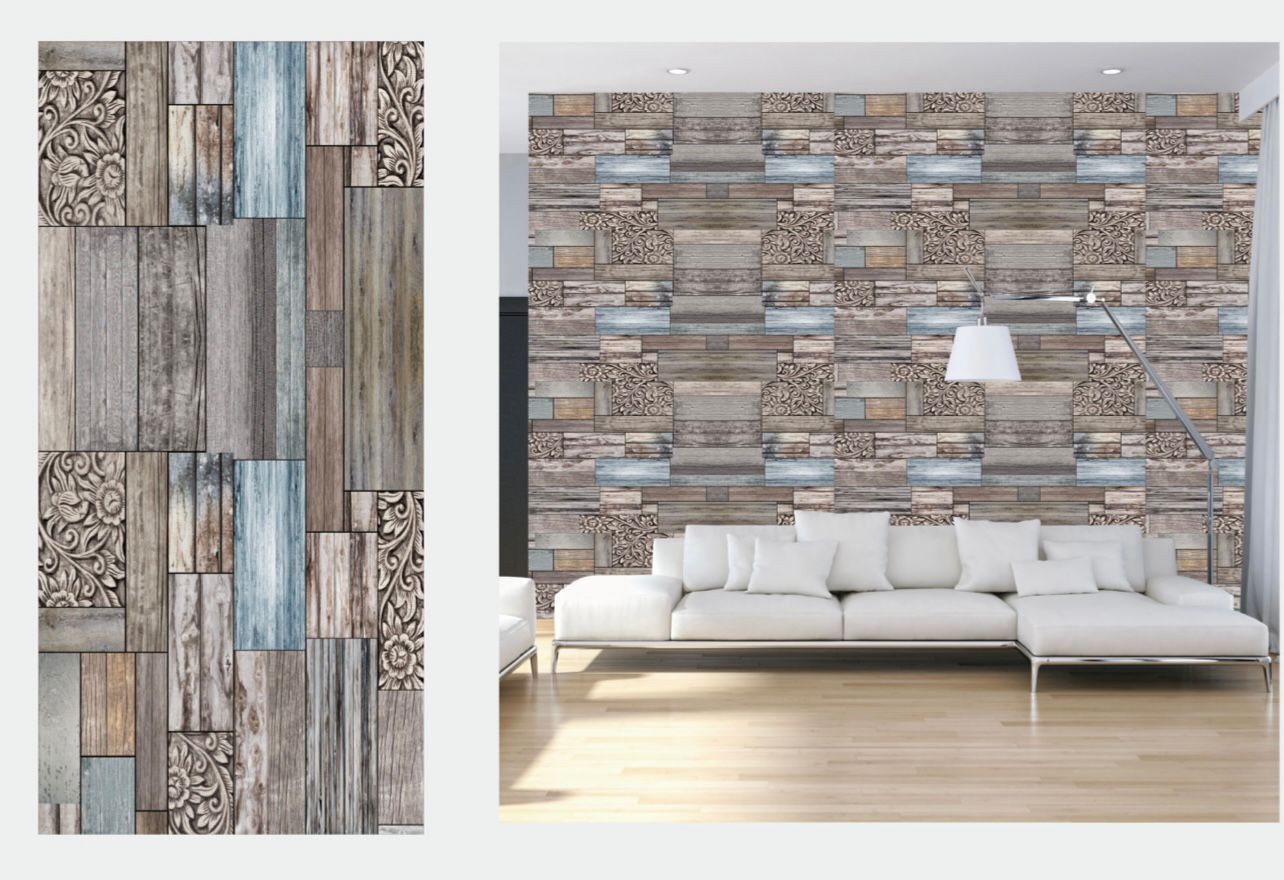 Set 10 placi autoadezive tapet  lemn colorat