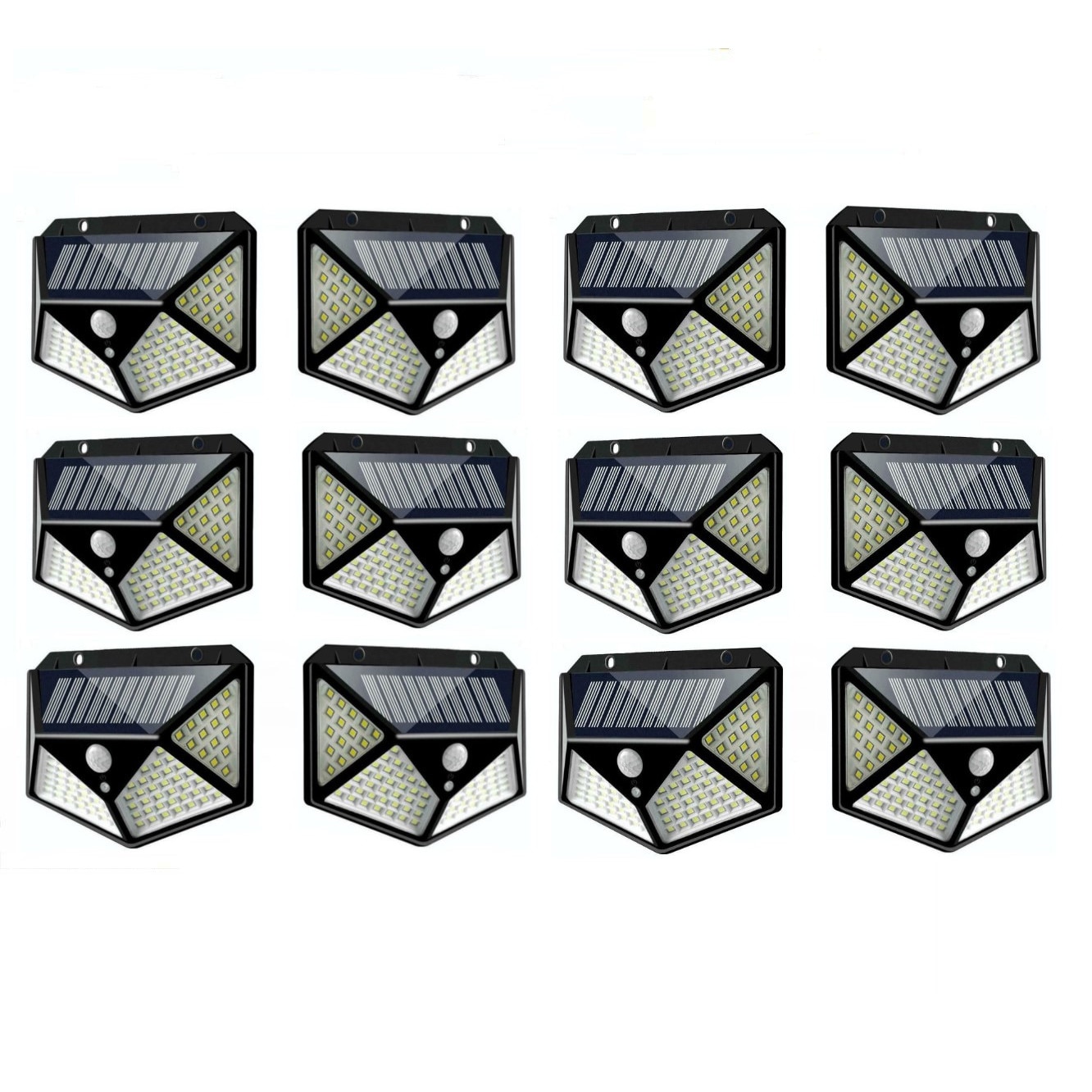 Set 12 x lampa 100 led cu panou solar, senzor de miscare
