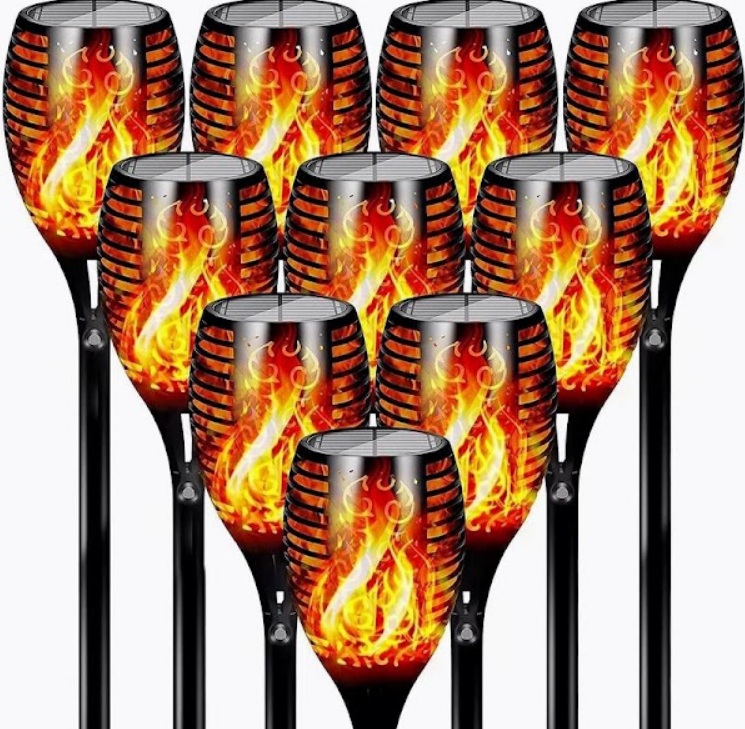 Set 12 x lampa solara tip torta cu efect flacara, 49 cm