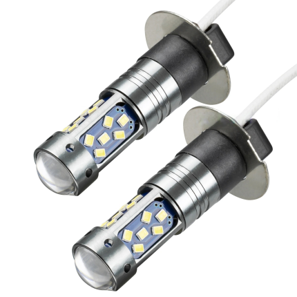 Set 2 becuri auto led h1 cu lupa 60w, 27 smd, 12v, 6000k, 7000lm