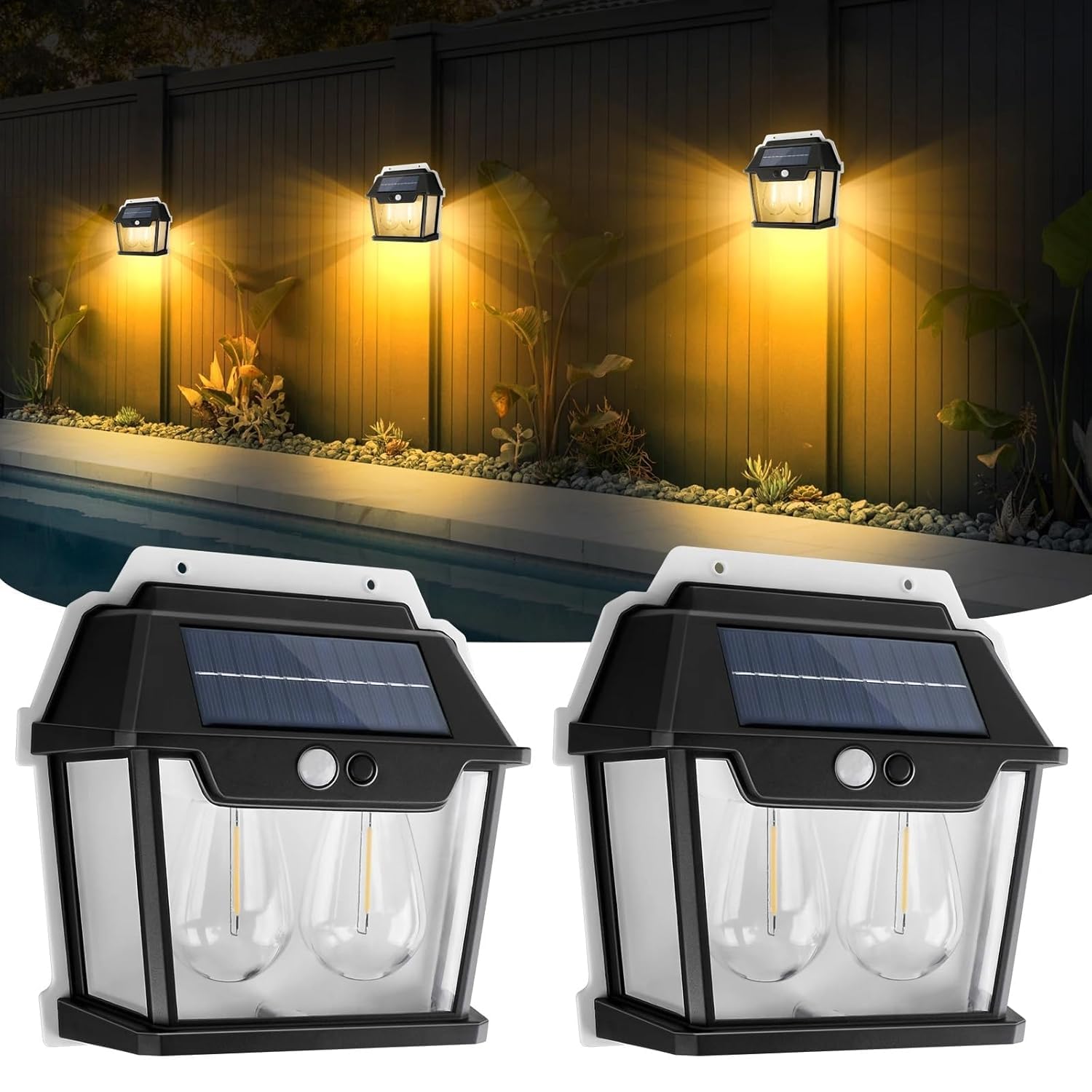 Set 2 lampi solare de perete led, 28w, cu senzori