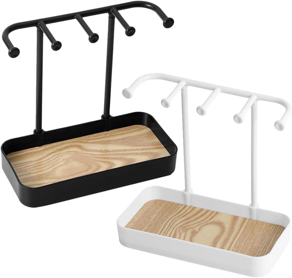 Set 2 organizatoare pentru bijuterii cu 5 brațe, alb sau negru, 20 x 10 x 19 cm