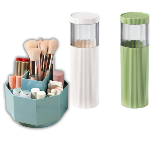 Set 2 pahare pentru pastă și periuță de dinți + cutie depozitare pensule, rotativă 360&deg;, verde