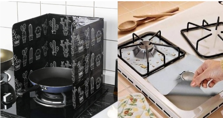 Set 2 protecții  din aluminiu pentru gătit + set 8  folii detasabile de protectie pentru aragaz, usor de spalat