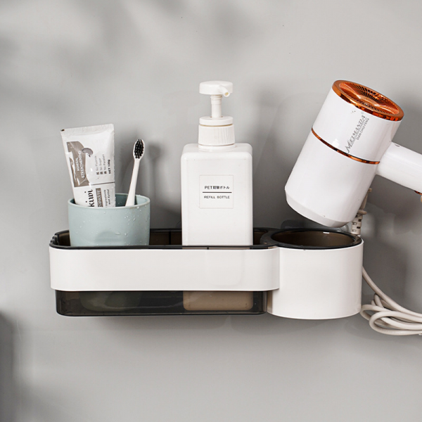 Set 2 suporturi autoadezive pentru uscător de păr, 30.5 x 9.6 x 7 cm, alb