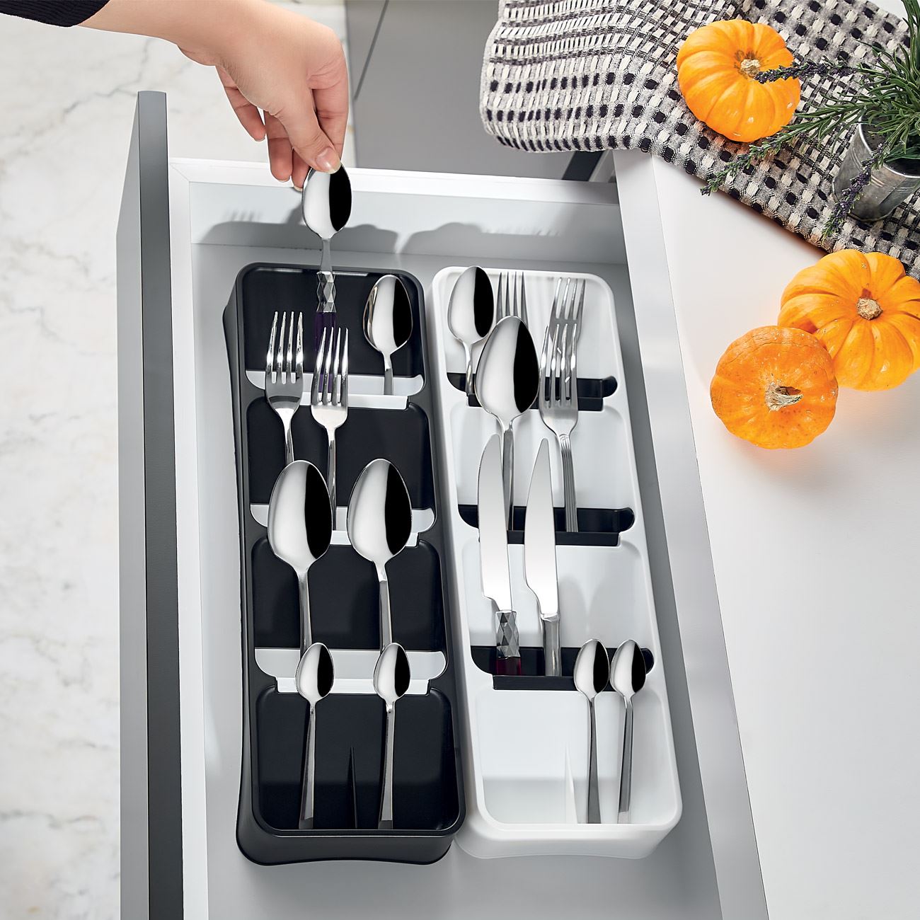 Set 2 suporturi organizatoare de sertar pentru tacamuri 12,5x38,5x5cm 