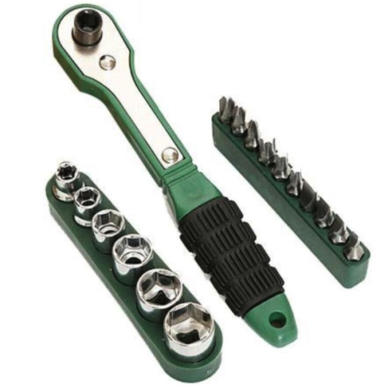 Set 2xcheie 8 piese tip clichet maner verde (10 biti si 6 tubulare 1/4 ) multifunctionala
