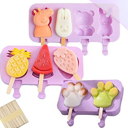 Set 3 forme din silicon pentru inghetata ,3 compartimente ,diverse modele