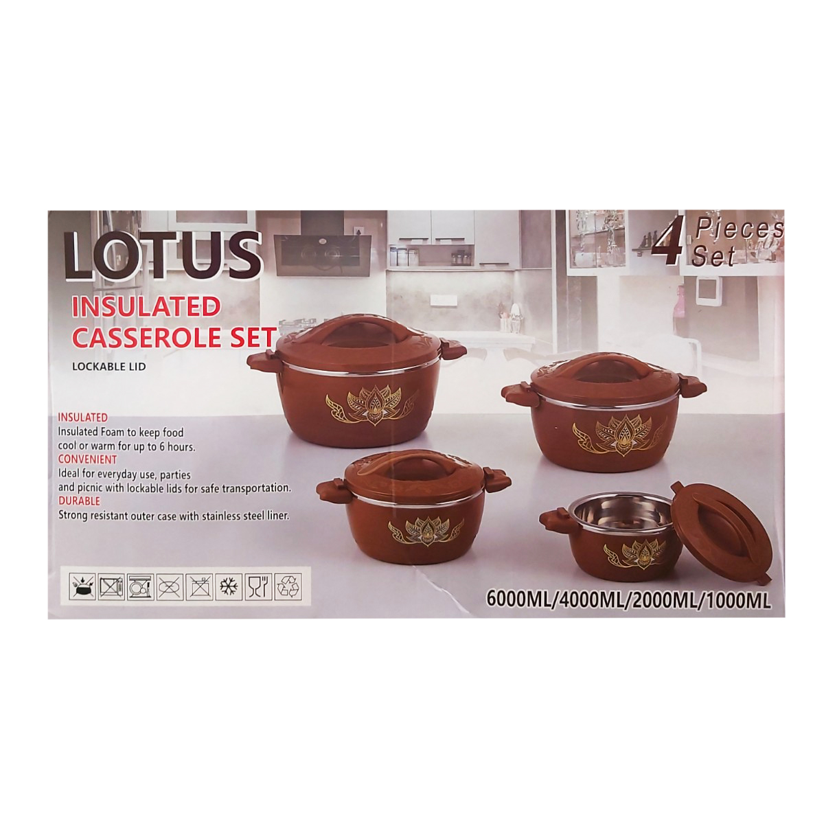 Set 4 caserole termice cu capac diverse dimensiuni 