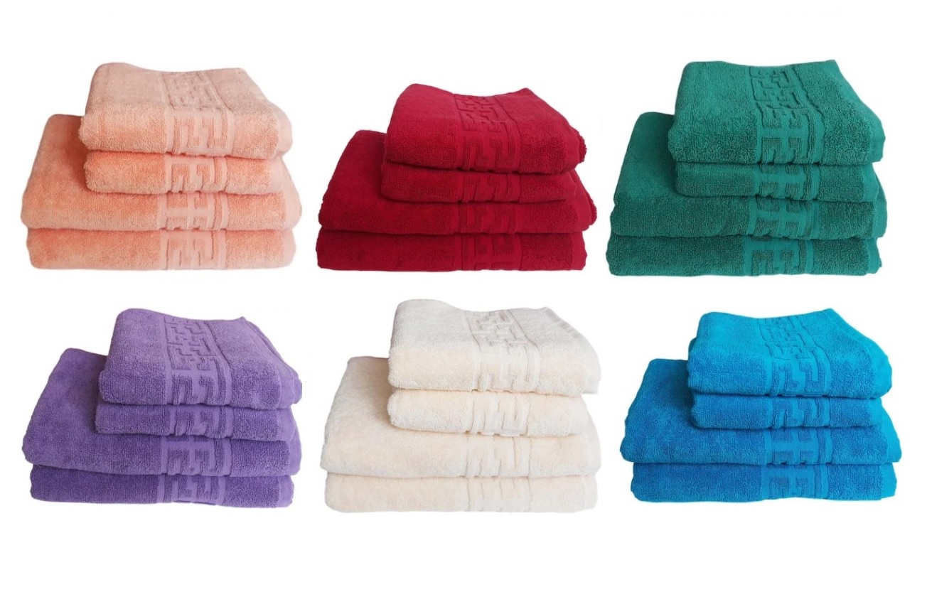 Set 4 prosoape groase si pufoase, bumbac, model grecesc 400gr/mp