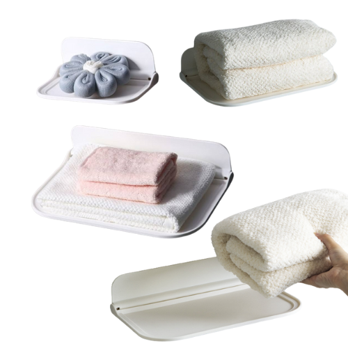 Set 4 suporturi pliabile pentru baie, autoadeziv, 30x20 cm, alb